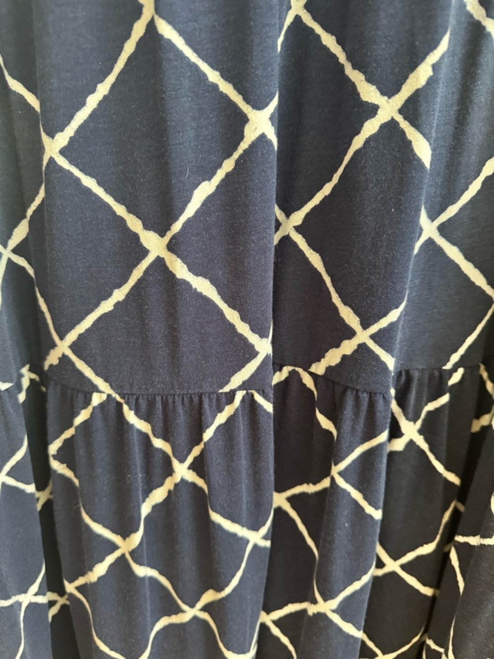 Women’s Lands' End Navy Blue Cozy Maxi Dress with White Lattice Print Size L - Picture 8 of 9